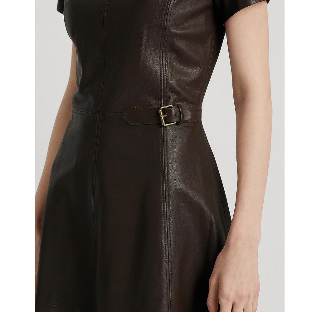 Lauren Ralph Lauren Lamb Leather Fit and Flare Dress - Picture 5 of 6